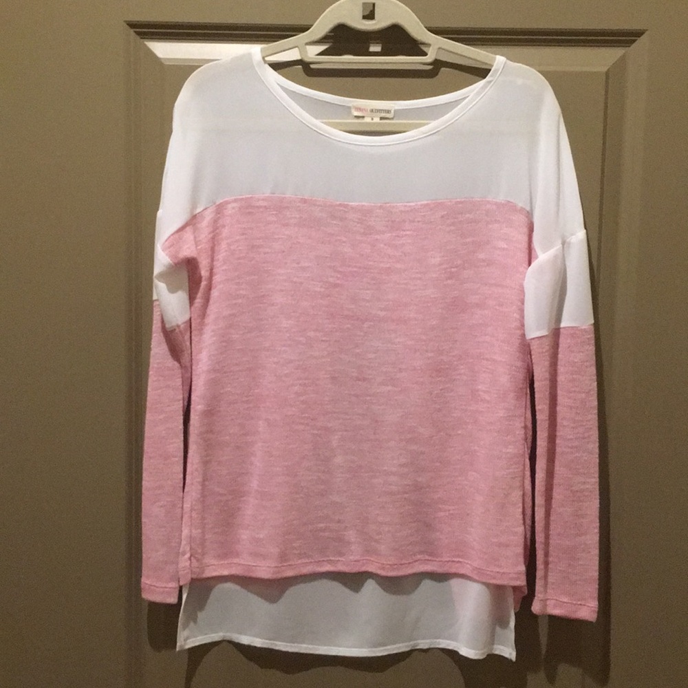 Pink & White Shear Long Sleeve Top